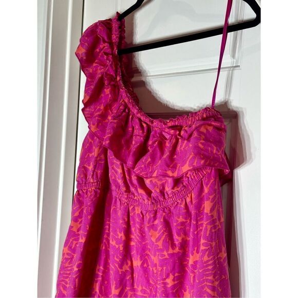 Lane Bryant size 18 pink and orange summer one shoulder dress - Picture 3 of 6